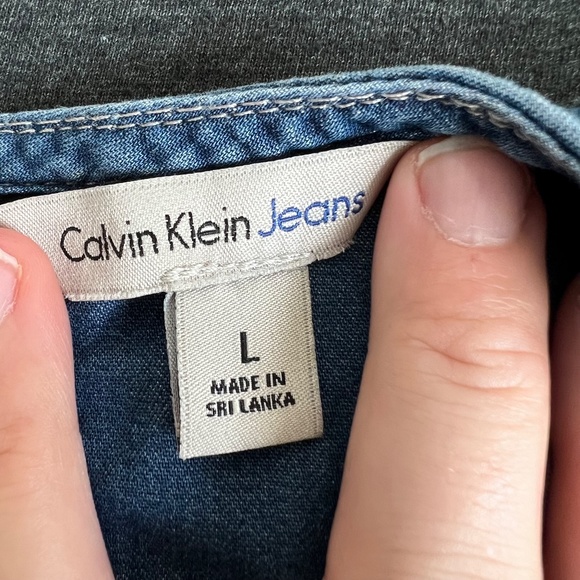 Calvin Klein Jeans Short Sleeve Chambray Zip Mini Dress Size Large - Picture 8 of 14